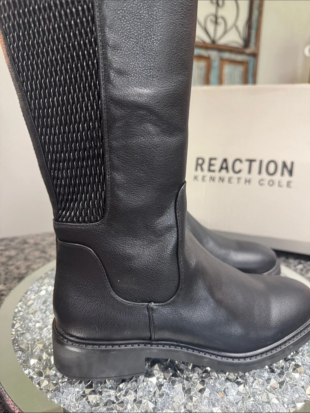 Kenneth Cole Reaction Lionel weaved Black Over-the-Knee riding Boots NEW 8